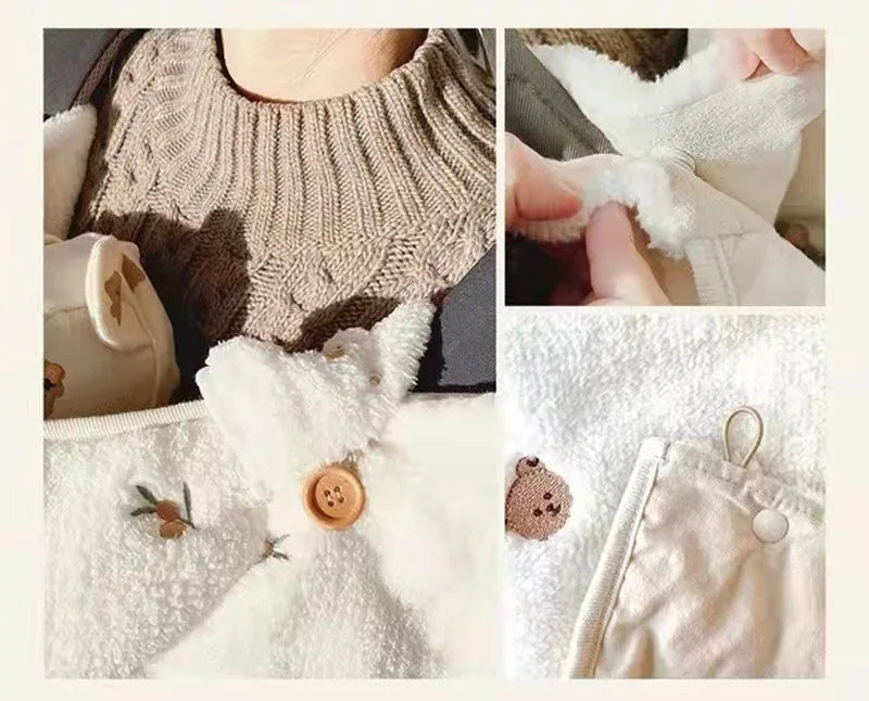 Baby Toddler Infant Girls Winter Coat Clothes Cute Fleece Fur Jacket Embroidery Bear