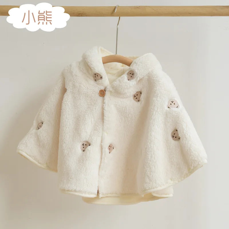Baby Toddler Infant Girls Winter Coat Clothes Cute Fleece Fur Jacket Embroidery Bear