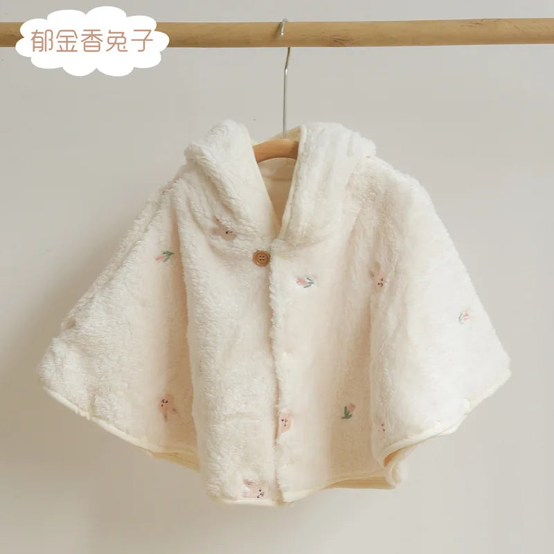 Baby Toddler Infant Girls Winter Coat Clothes Cute Fleece Fur Jacket Embroidery Bear