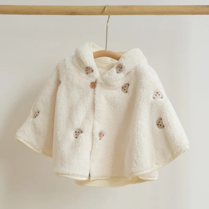 Baby Toddler Infant Girls Winter Coat Clothes Cute Fleece Fur Jacket Embroidery Bear