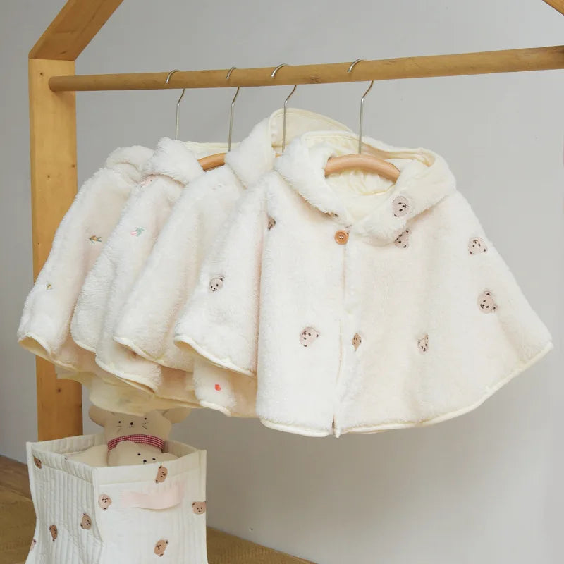 Baby Toddler Infant Girls Winter Coat Clothes Cute Fleece Fur Jacket Embroidery Bear