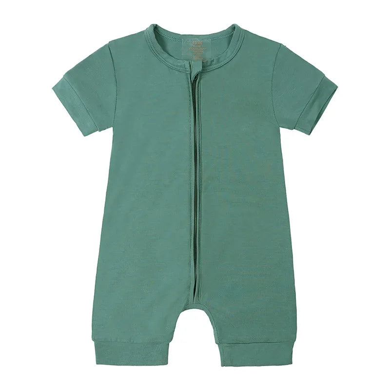 Baby Romper Bamboo Fiber 0-24Month Kids Material Short Sleeve Zipper Onesie Solid Color Bodysuits