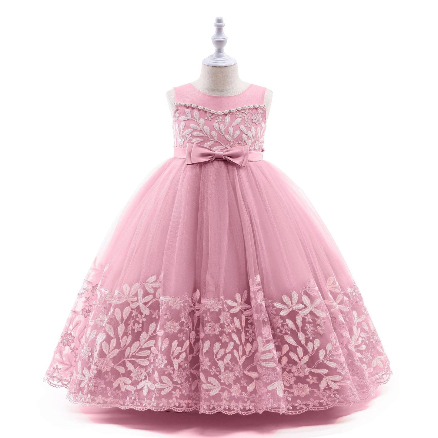 Children Kids Wedding Bridesmaids Party Dresses Embroidery Lace Girls Long Formal Occasion