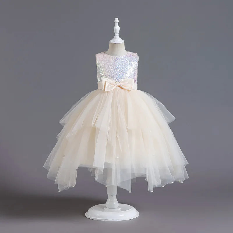 Sequined Girl Princess Dress Layered Tulle Princess Kids' Birthday Dresses Summer Children Wedding Party Costume