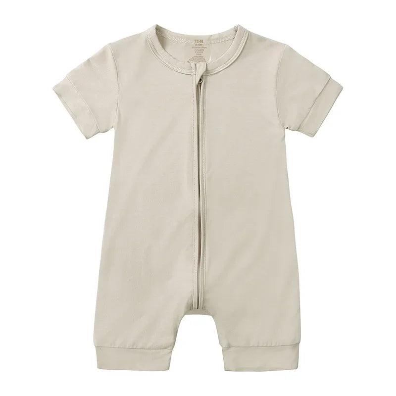 Baby Romper Bamboo Fiber 0-24Month Kids Material Short Sleeve Zipper Onesie Solid Color Bodysuits