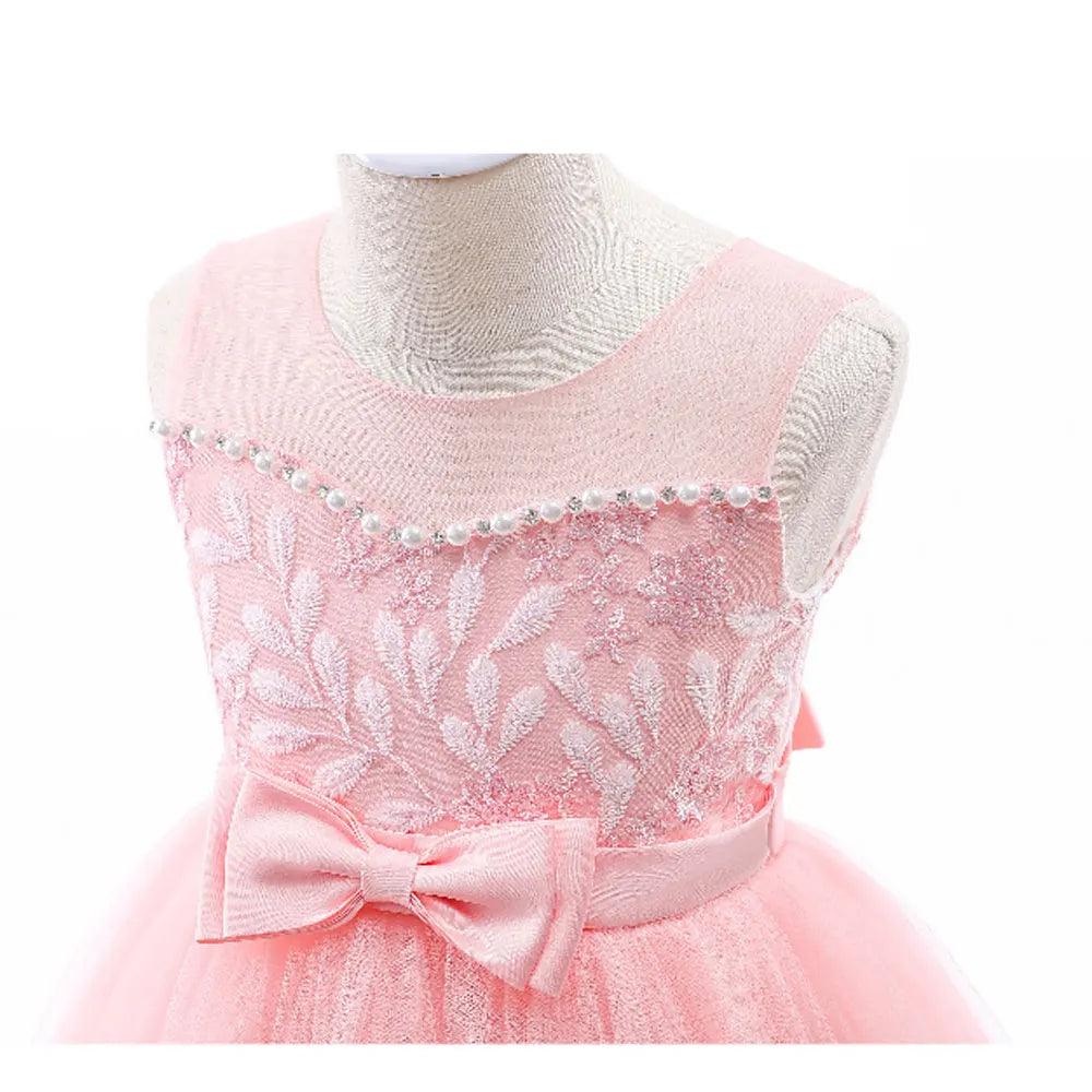 Children Kids Wedding Bridesmaids Party Dresses Embroidery Lace Girls Long Formal Occasion