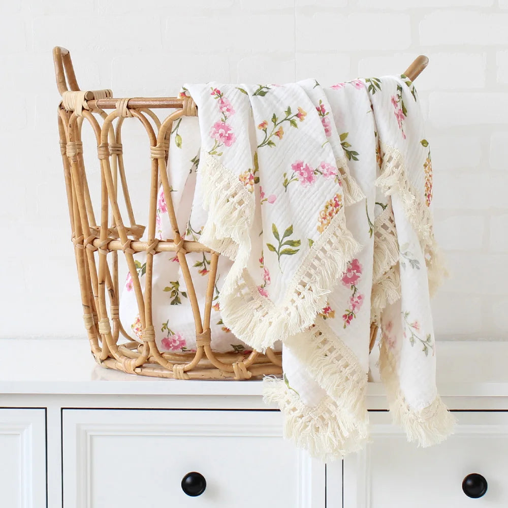 100% Cotton Baby Blankets Newborn for Boys Girls Muslin Swaddle Blankets Flower Print Bedding Quilt Swaddle