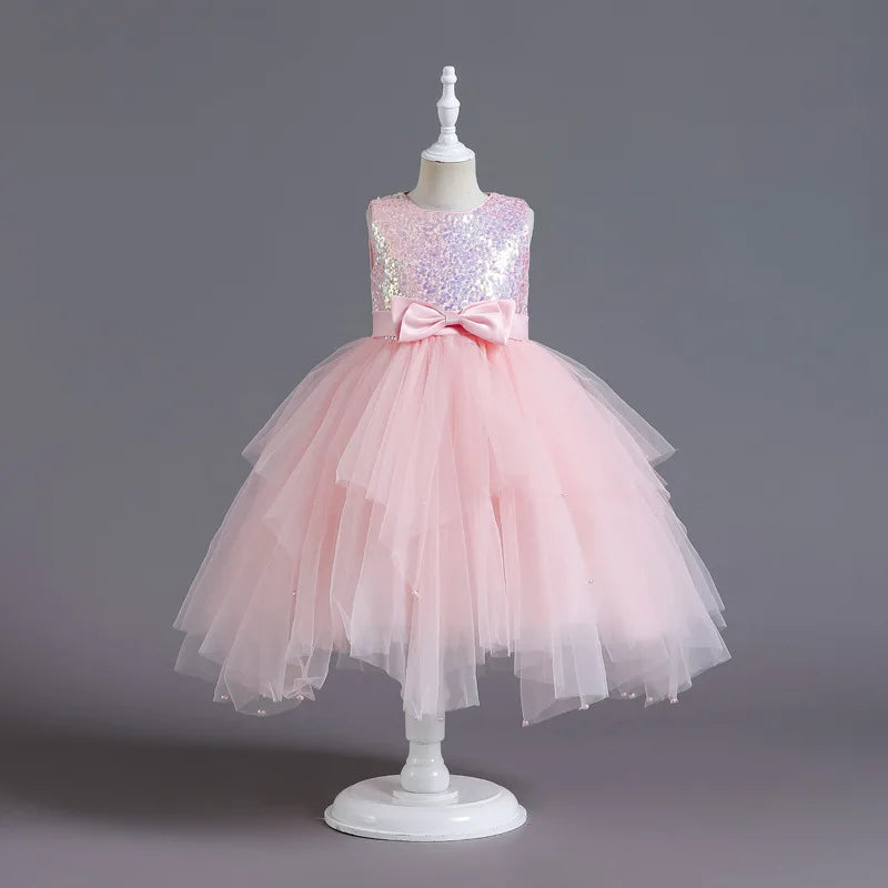 Sequined Girl Princess Dress Layered Tulle Princess Kids' Birthday Dresses Summer Children Wedding Party Costume