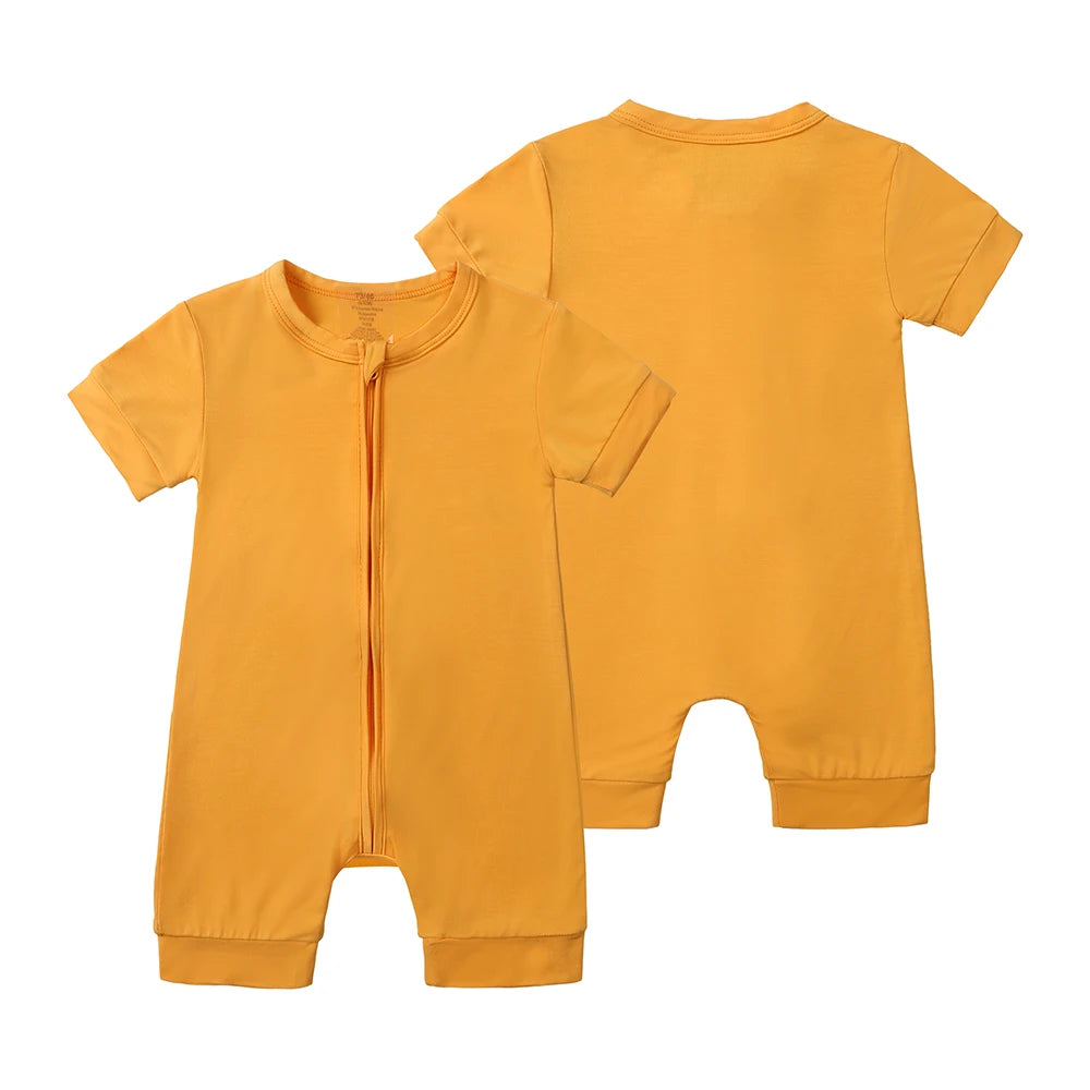 Baby Romper Bamboo Fiber 0-24Month Kids Material Short Sleeve Zipper Onesie Solid Color Bodysuits