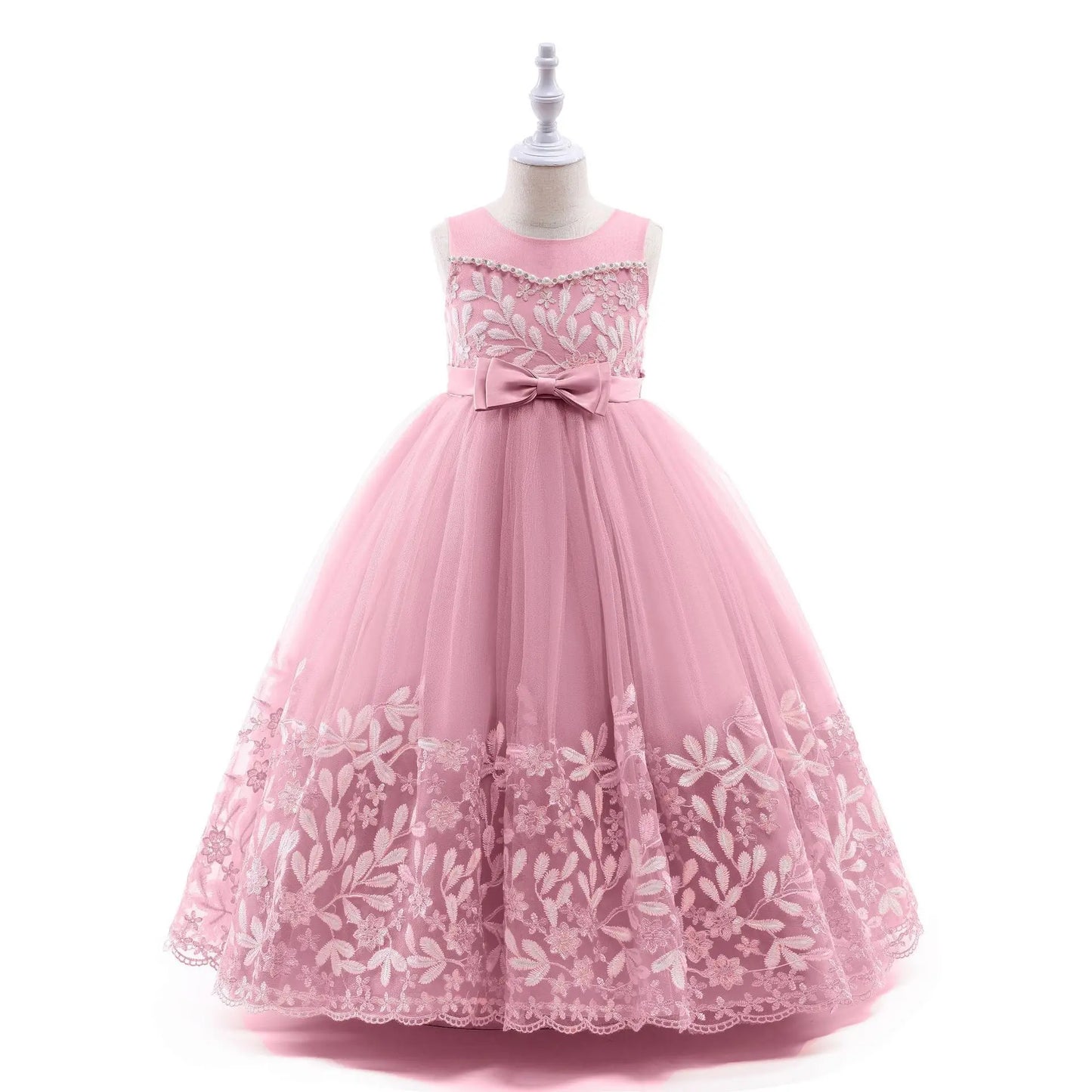 Children Kids Wedding Bridesmaids Party Dresses Embroidery Lace Girls Long Formal Occasion