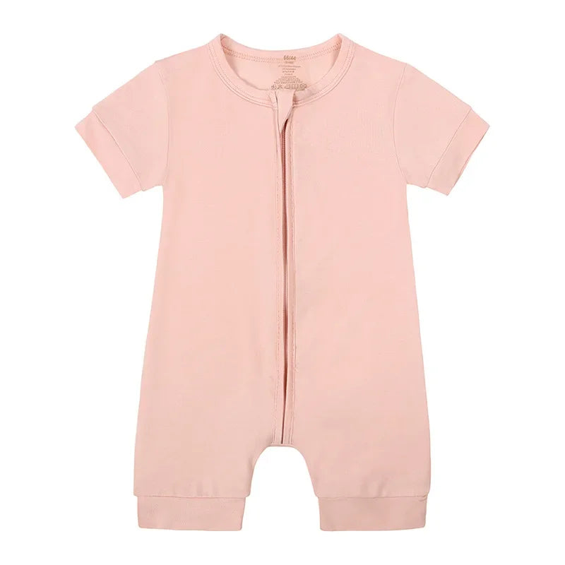 Baby Romper Bamboo Fiber 0-24Month Kids Material Short Sleeve Zipper Onesie Solid Color Bodysuits