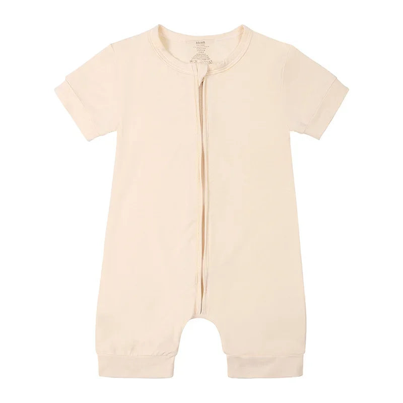 Baby Romper Bamboo Fiber 0-24Month Kids Material Short Sleeve Zipper Onesie Solid Color Bodysuits