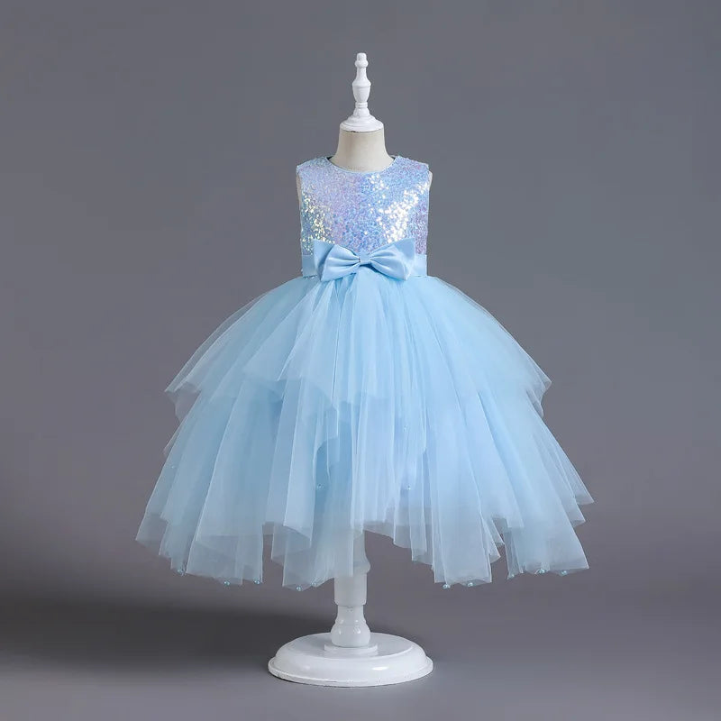 Sequined Girl Princess Dress Layered Tulle Princess Kids' Birthday Dresses Summer Children Wedding Party Costume