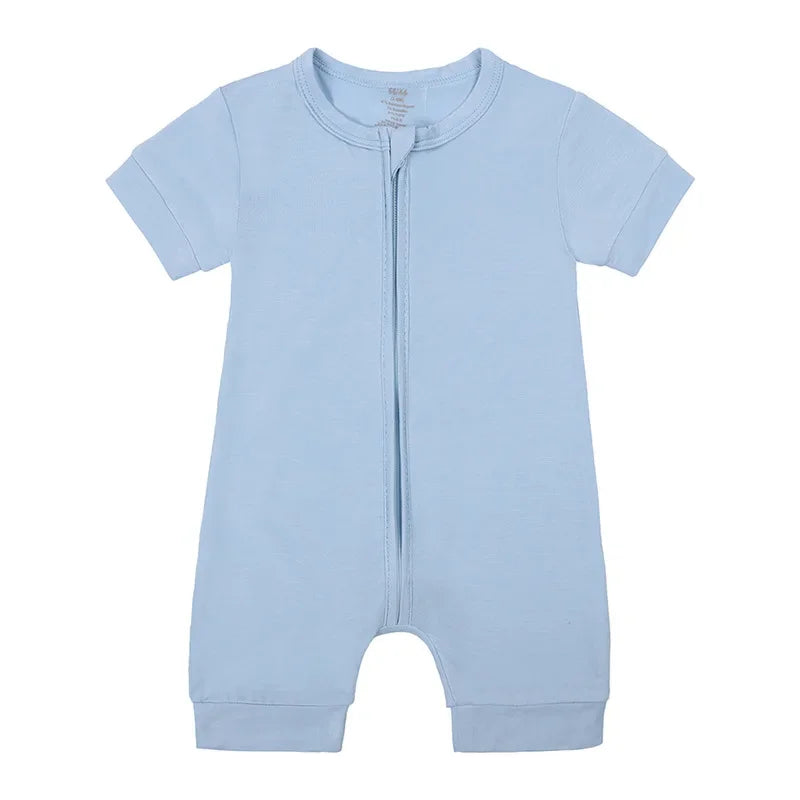Baby Romper Bamboo Fiber 0-24Month Kids Material Short Sleeve Zipper Onesie Solid Color Bodysuits