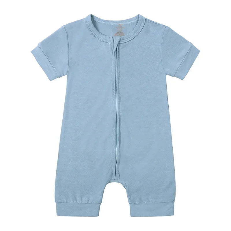 Baby Romper Bamboo Fiber 0-24Month Kids Material Short Sleeve Zipper Onesie Solid Color Bodysuits