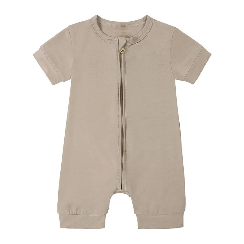 Baby Romper Bamboo Fiber 0-24Month Kids Material Short Sleeve Zipper Onesie Solid Color Bodysuits