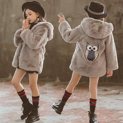 Girls' Faux Fur Coat Medium And Large Children Thickened Thermal Furry Clothes Children's Winter Clothing New Artificial Wool Coat