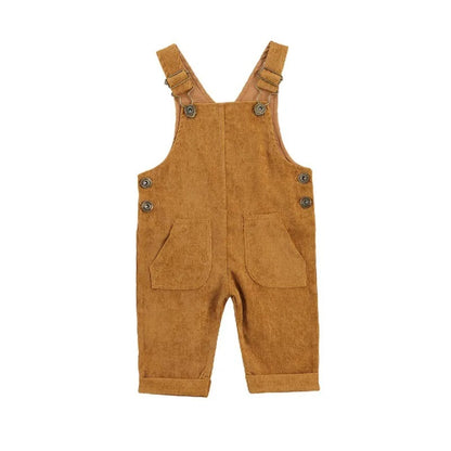 Children's Corduroy Sleeveless Solid Color Overalls