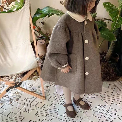 Doll Collar Mid-length Girls' Woolen Winter Winter New Coat