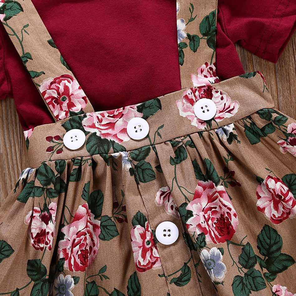 Printed suspender skirt two-piece suit