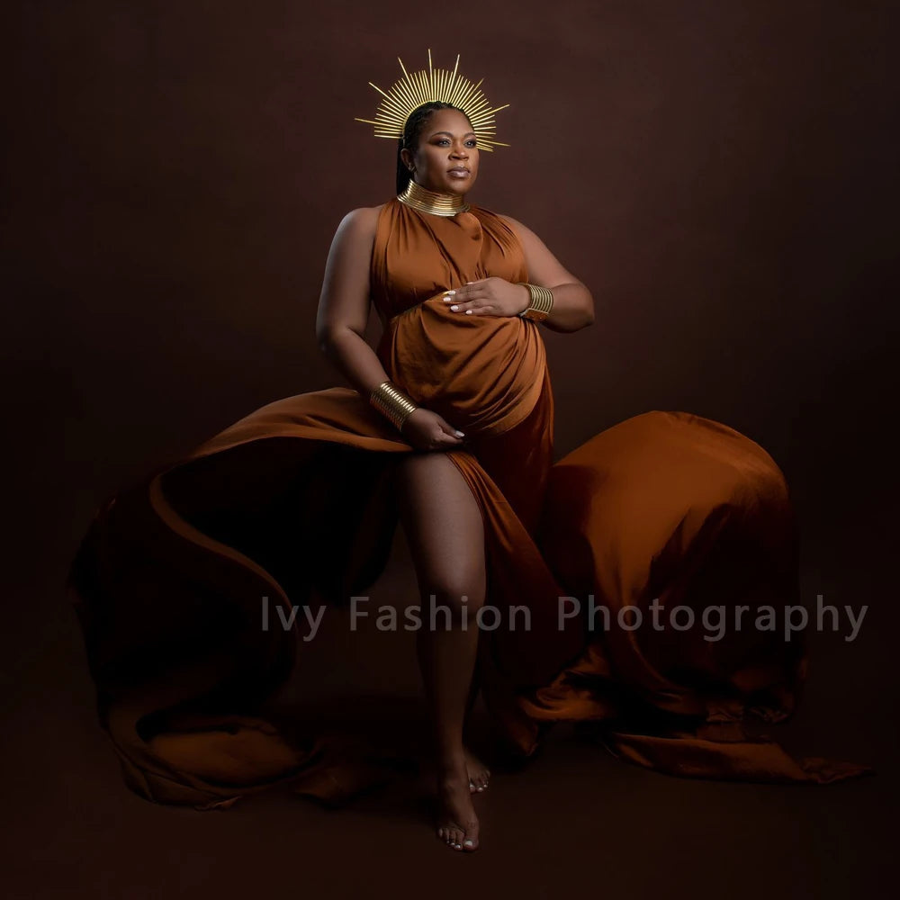 Gold Color Leather African Posing Props For Pregnant Women Photography