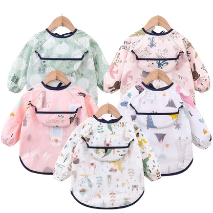 Baby Bibs Long Sleeve Art Apron Cartoon Waterproof Bib for Children