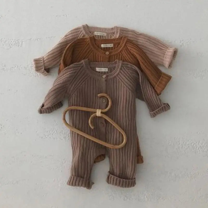 Baby Boys And Girls Jumpsuits Newborn Baby Solid Color Long Sleeve Knitted Romper