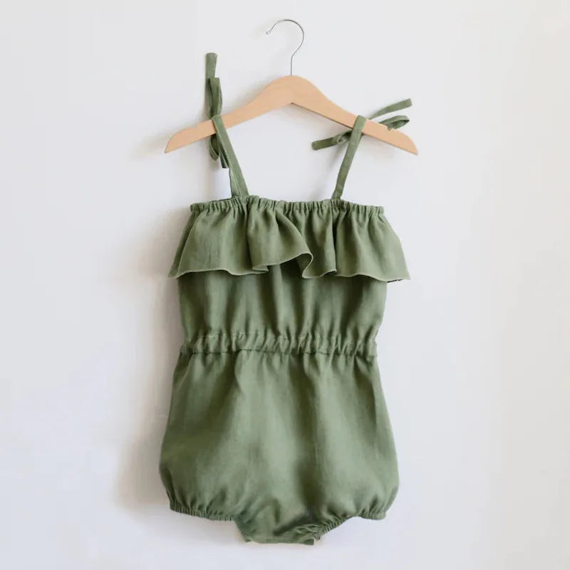 Newborn Baby Girl Solid color Linen Cotton Sleeveless Romper Cute Baby Clothes