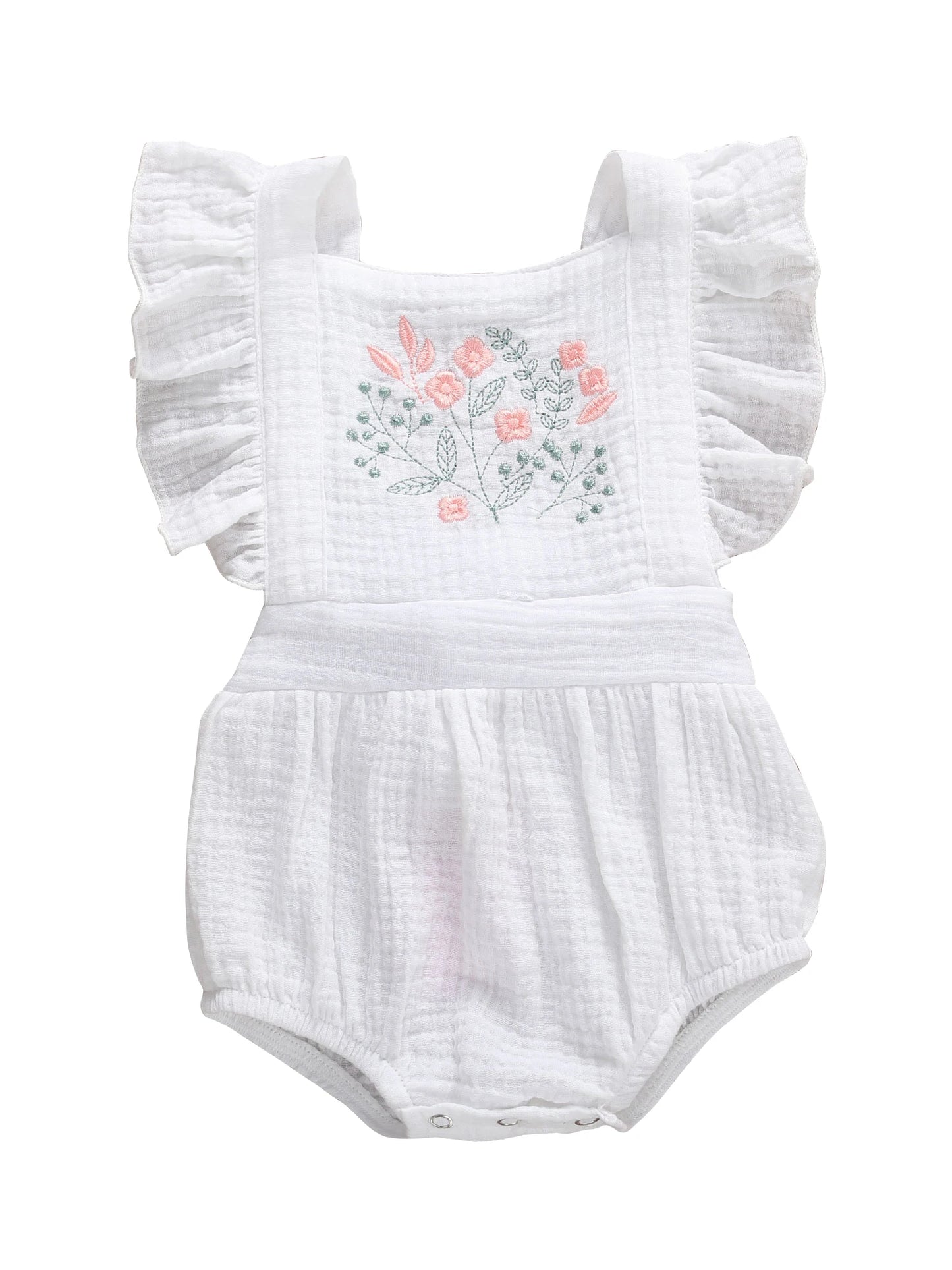 Baby Cute Romper Embroidered Snap Button Closure Breathable Jumpsuit