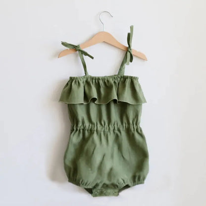 Newborn Baby Girl Solid color Linen Cotton Sleeveless Romper Cute Baby Clothes