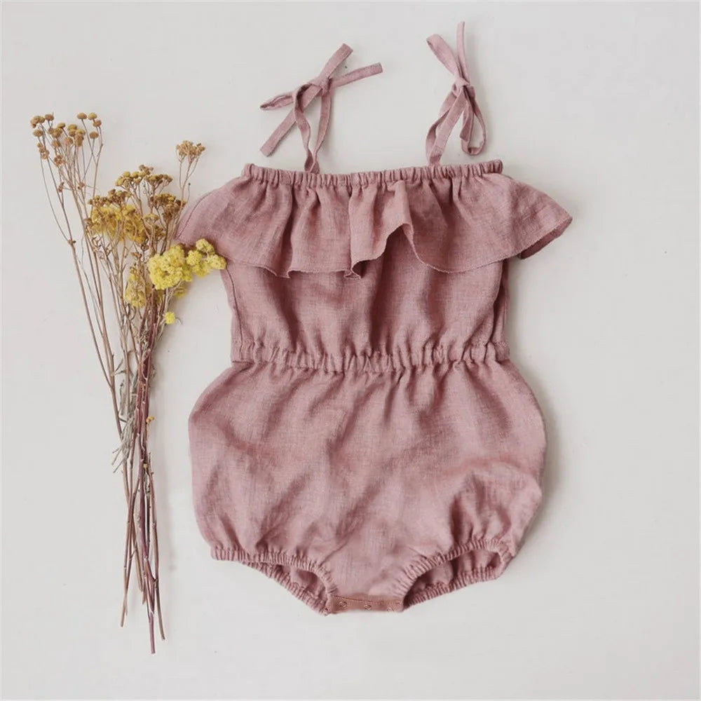 Newborn Baby Girl Solid color Linen Cotton Sleeveless Romper Cute Baby Clothes