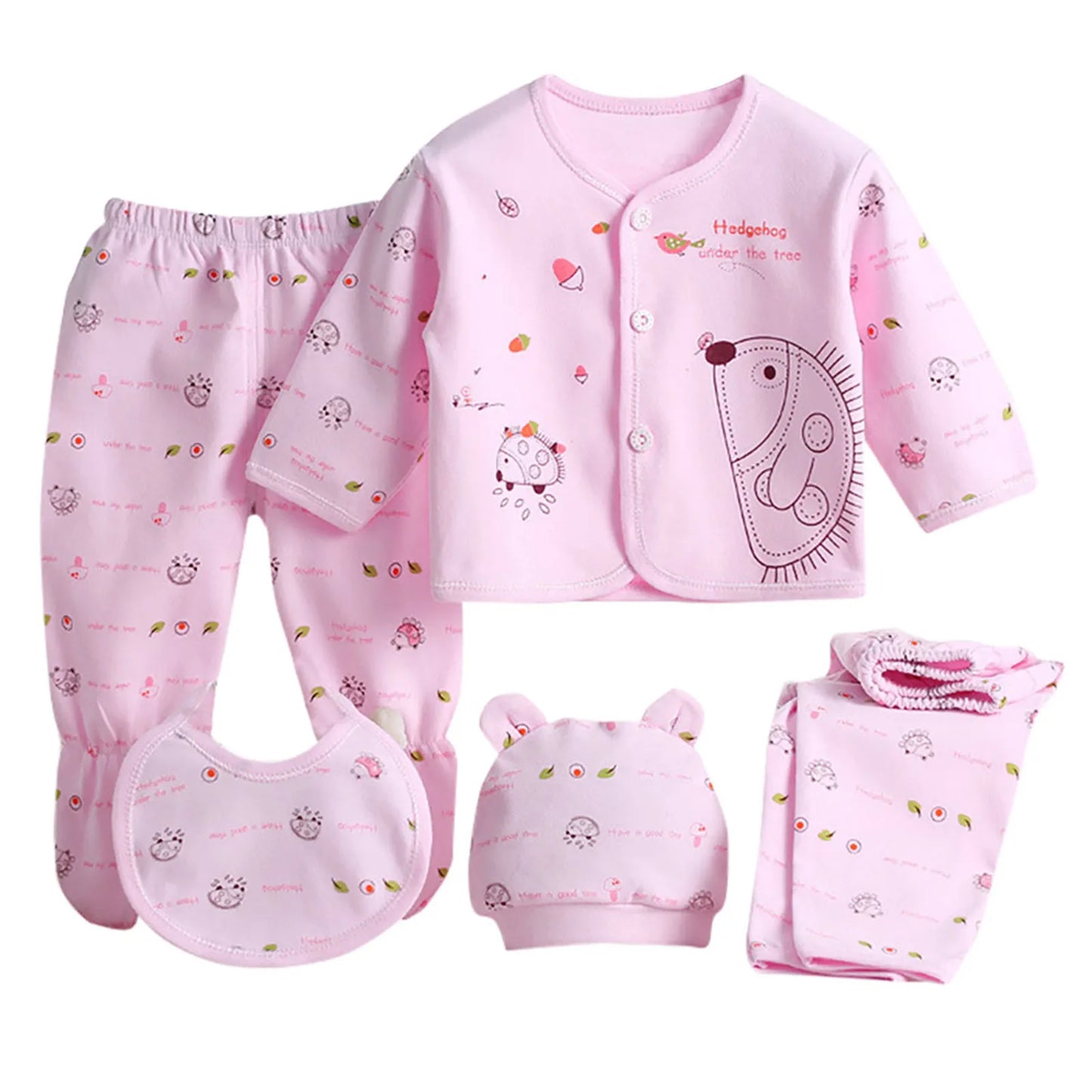 Baby Boys Girls Cute Cartoon Long Sleeve Tops+hat+pants +bib Outfits