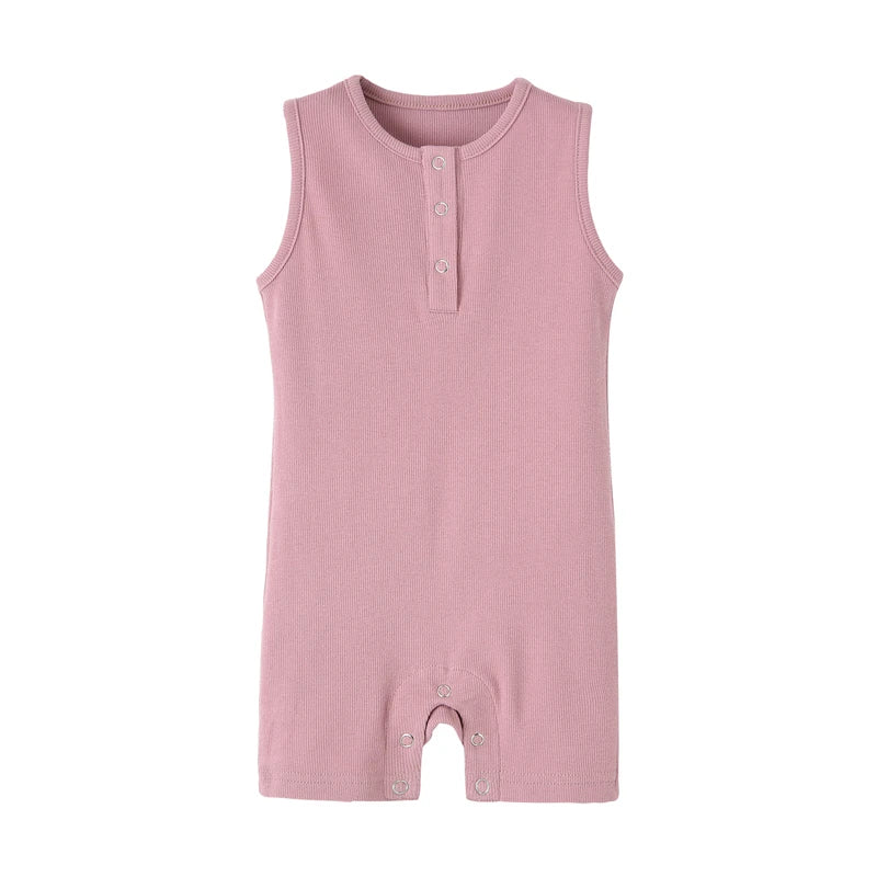 Baby Summer Rompers Ribbed Infant Boys Girls Sleeveless Jumpersuit