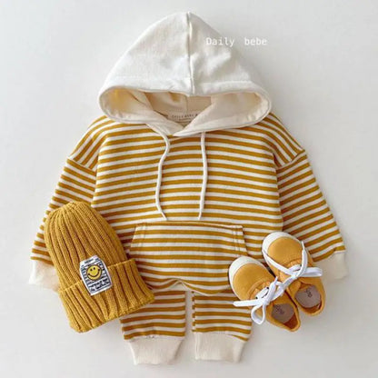 Boys Striped Cotton Hoodies Sweatshirt Set Toddler Girls Hooded Coat+ Pants