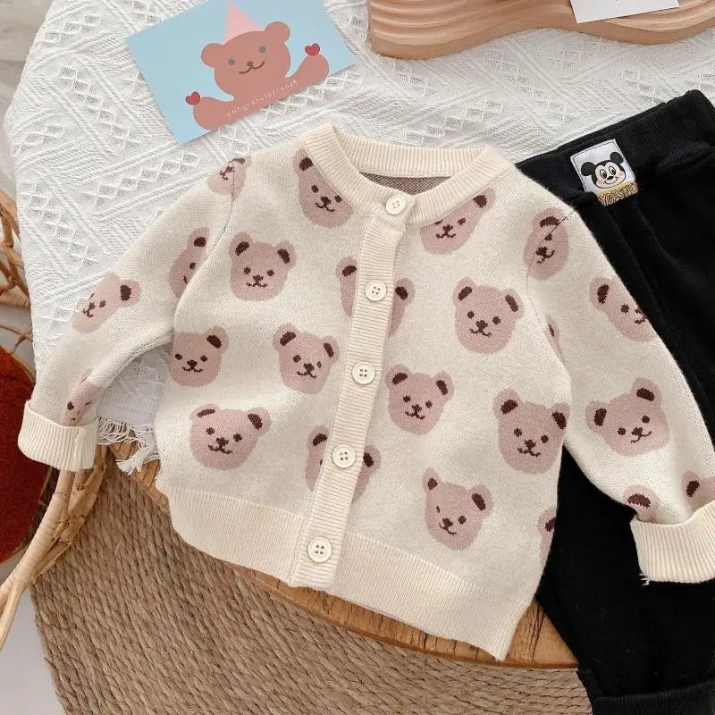 Baby Boys Cartoon Bear Cardigans Outwear Children Clothes Kids Girls Knitwear Jacket