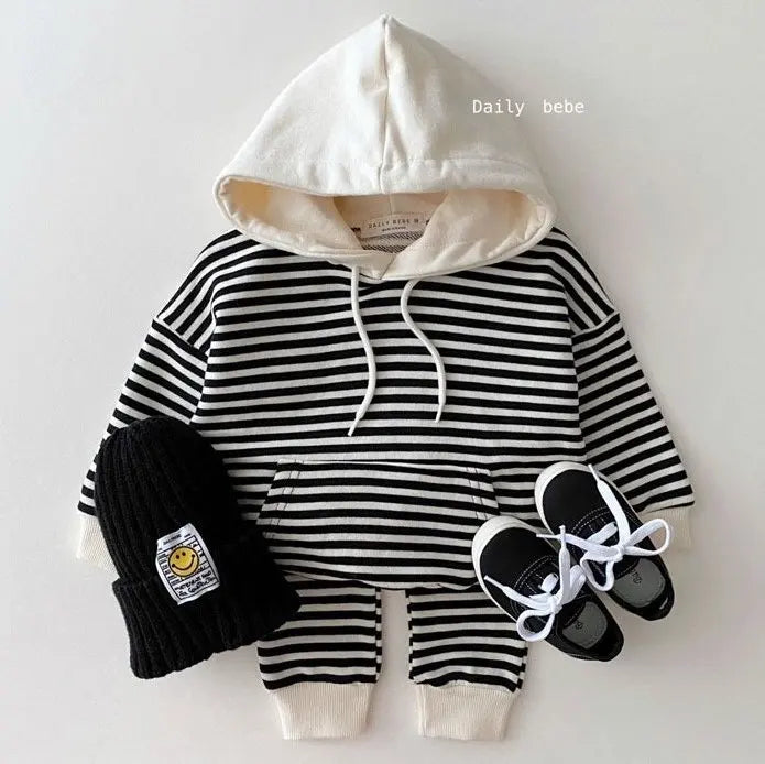 Boys Striped Cotton Hoodies Sweatshirt Set Toddler Girls Hooded Coat+ Pants