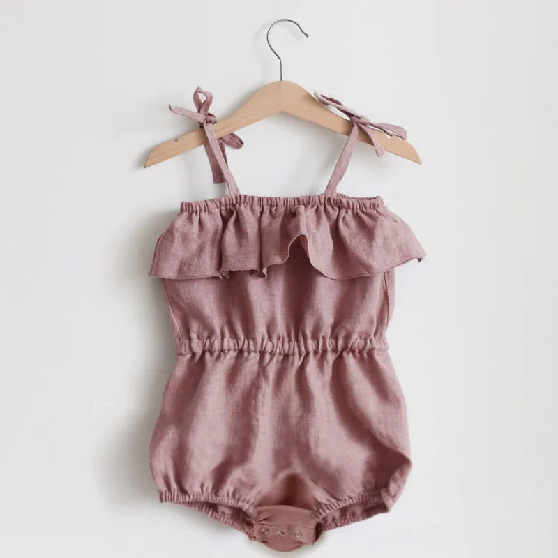 Newborn Baby Girl Solid color Linen Cotton Sleeveless Romper Cute Baby Clothes