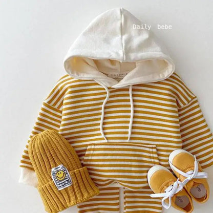 Boys Striped Cotton Hoodies Sweatshirt Set Toddler Girls Hooded Coat+ Pants