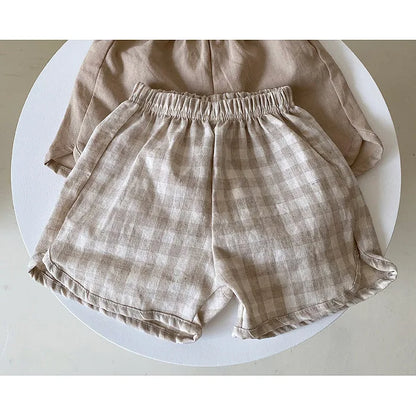 Boy Girl Cotton And Linen Loose Shorts Pant Toddler Baby Cute Plaid Printed Pant