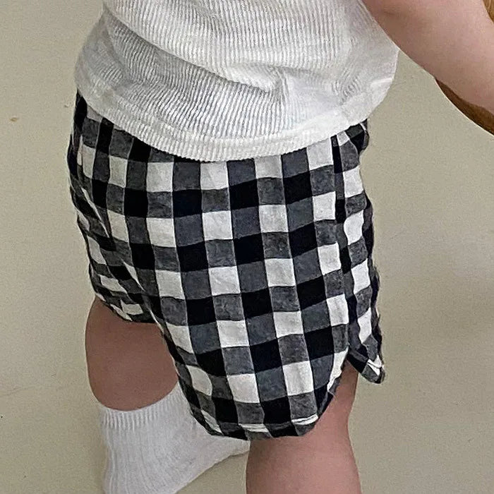 Boy Girl Cotton And Linen Loose Shorts Pant Toddler Baby Cute Plaid Printed Pant