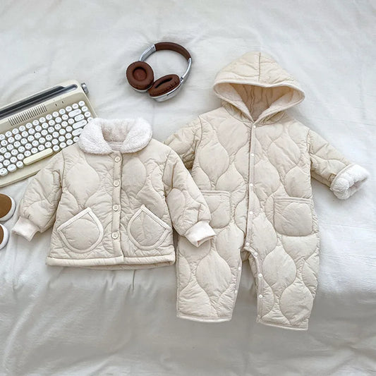 Winter Baby Velvet Hooded Jumpsuit for Boys Girls Outerwear