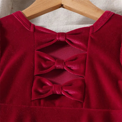 Baby Girl Velvet Dress Dress Back Hollow Out Bow Decoration Toddler Dress