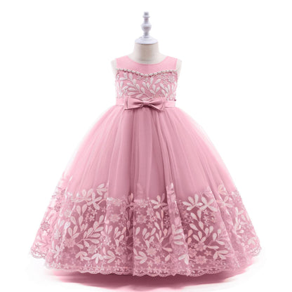 Children Kids Wedding Bridesmaids Party Dresses Embroidery Lace Girls Long Formal Occasion