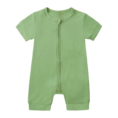 Baby Romper Bamboo Fiber 0-24Month Kids Material Short Sleeve Zipper Onesie Solid Color Bodysuits