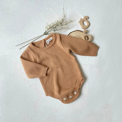 Baby Long Sleeve Knit Bodysuit Solid Newborn Toddler Cotton Jumpsuit