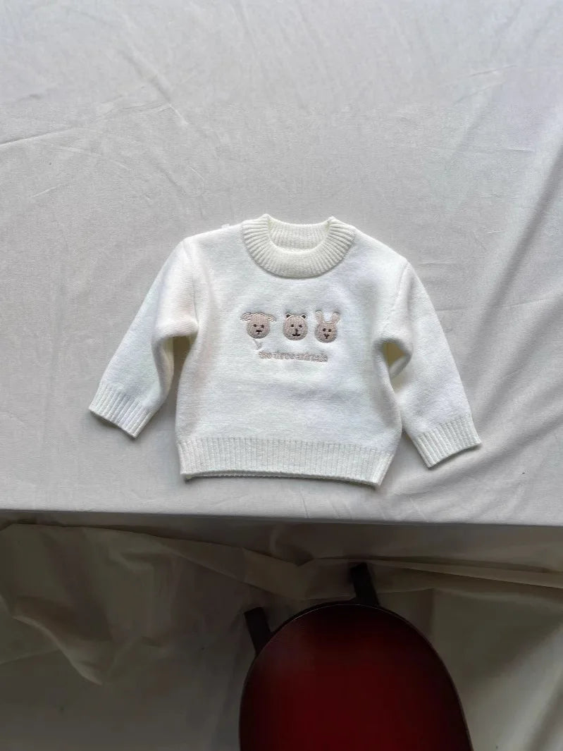 Baby Sweater Plus Velvet Thick Infant Boys Cartoon Embroidery Pullover Tops