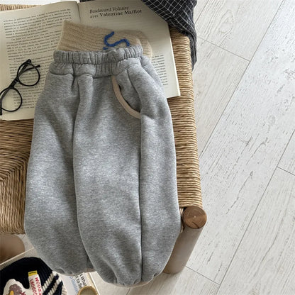 New Children Fleece Casual Pants Solid Baby Girls/Boys Plus Velvet Thick Warm Pants