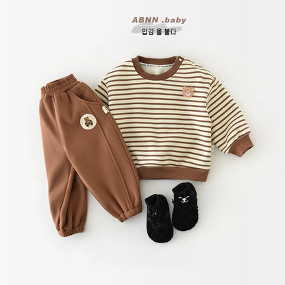 New Baby Sweatshirt Infant Plus Velvet Thick Warm Boy Girl Casual Striped Tops