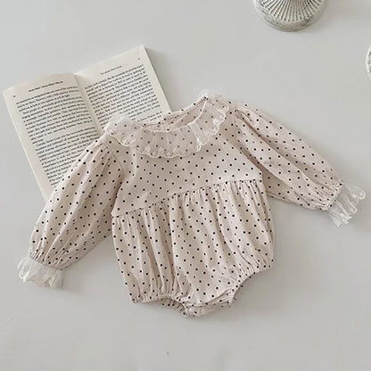 Infant Baby Girls Jumpsuit Long Sleeved Cotton Mesh Splicing Toddler Romper