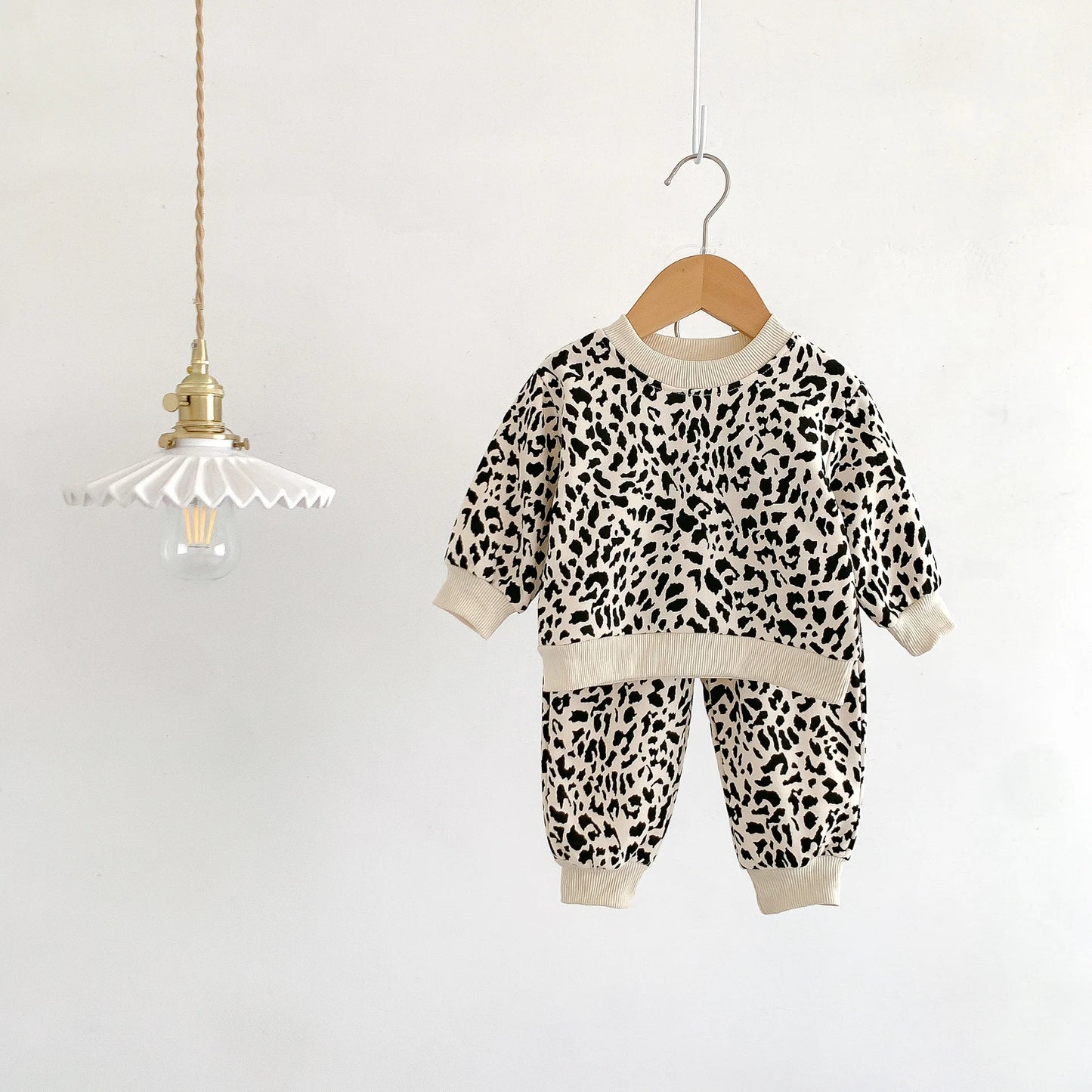 Toddler Boy Fashion Leopard Sweatshirt Suit Girl Cotton Print Casual Tops + Pants